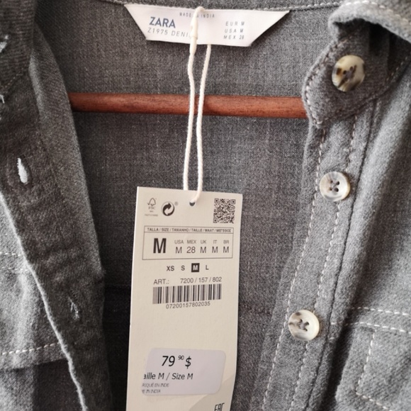 ZARA Gray Contrast Stitch Frilled Hem Midi w flaws - Picture 3 of 7